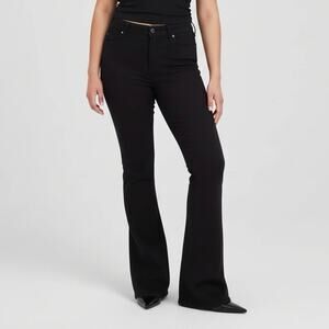 Vintage PANTS Black Cotton Spandex Flare Pants Size (L) Stretch Denim-Style